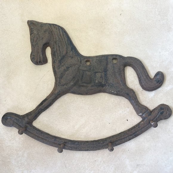 Key Holder Antique Metal Rustic Rocking Horse Heavy Home Decor Wall 4 Hooks Hang